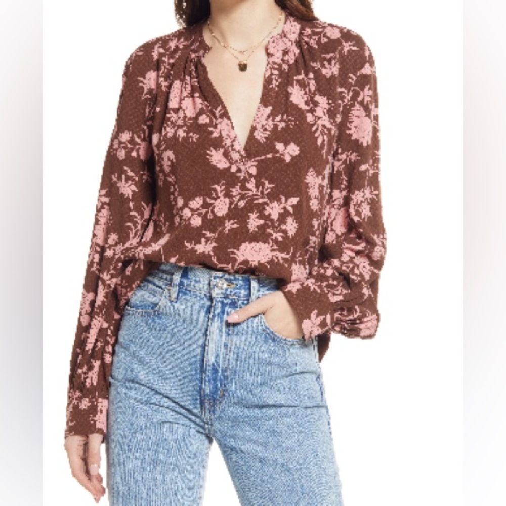 Treasure & Bond Print Shirred Donny Top - Large